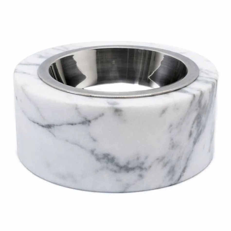 Dogs and Cats Bowl in White Carrara Marble Made in Italy - Ciotta Viadurini