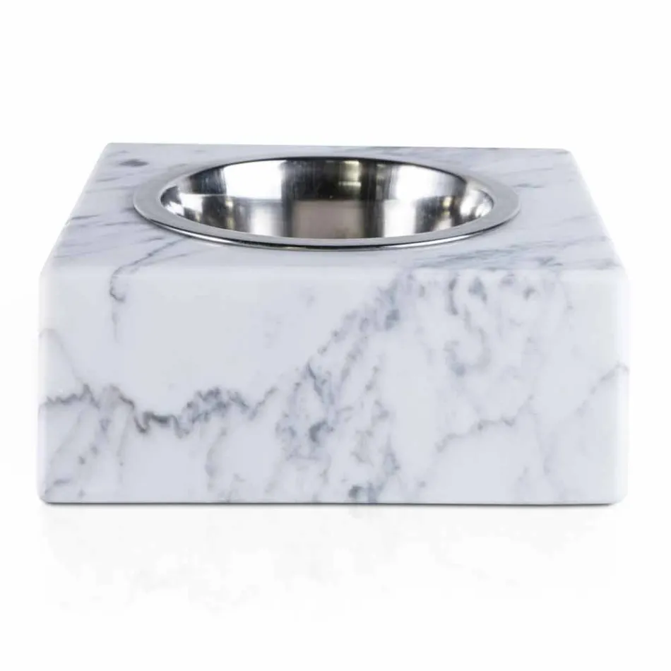 Dogs and Cats Bowl in White Carrara Marble Made in Italy - Ciotta Viadurini