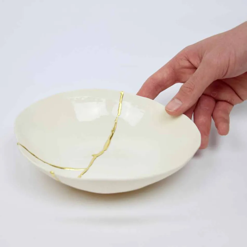Bowls in White Porcelain and Gold Leaf Italian Luxury Design - Cicatroro Viadurini