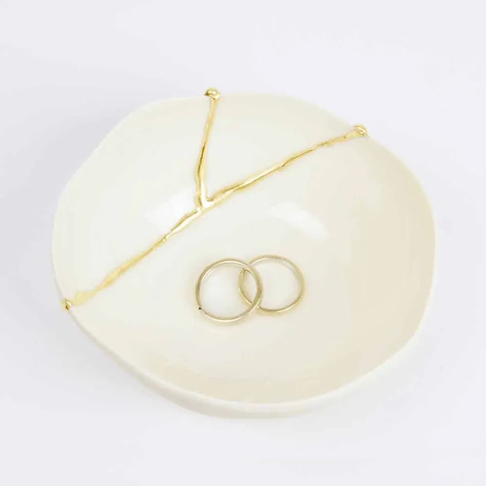 Bowls in White Porcelain and Gold Leaf Italian Luxury Design - Cicatroro Viadurini