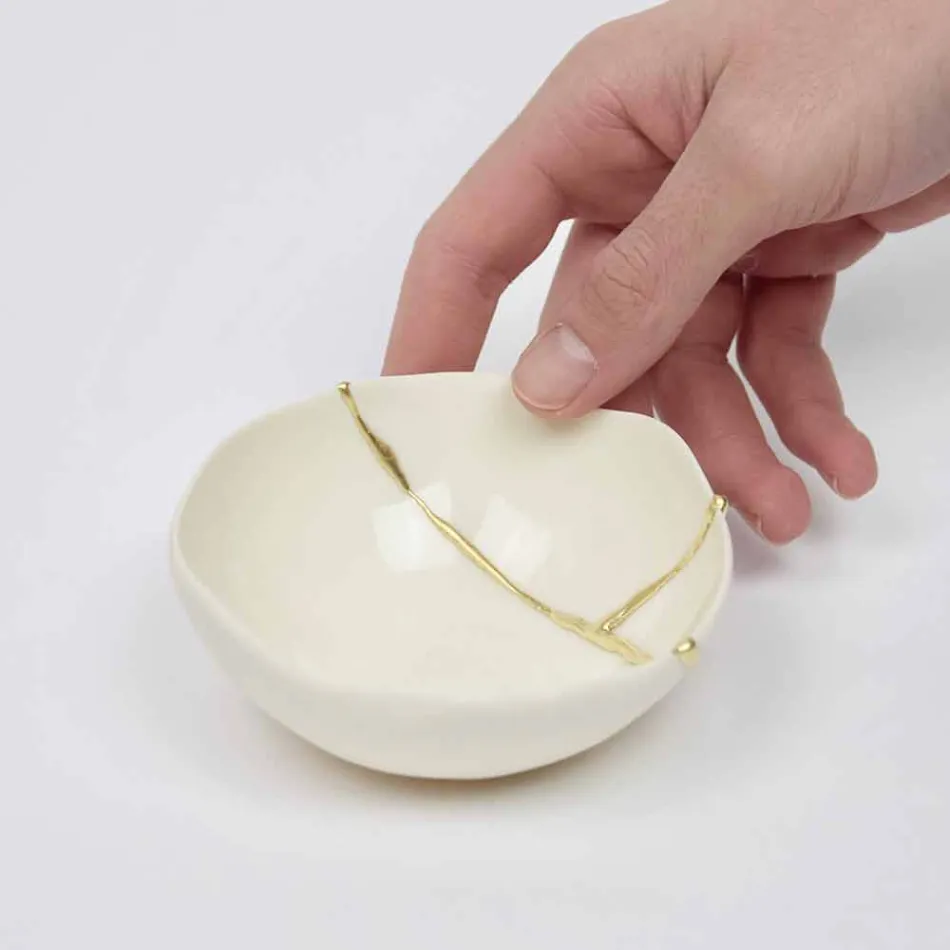 Bowls in White Porcelain and Gold Leaf Italian Luxury Design - Cicatroro Viadurini