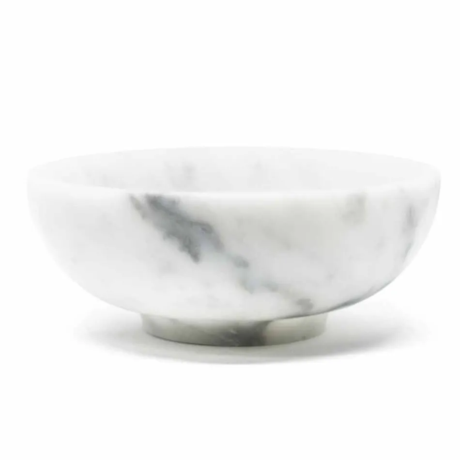 Round Bowl in Satin White Carrara Marble Made in Italy - Delly Viadurini