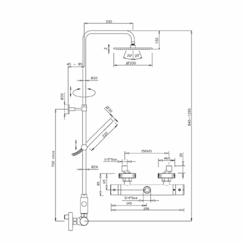 Shower Column with Ultrathin Steel Shower Head Made in Italy - Studio Viadurini