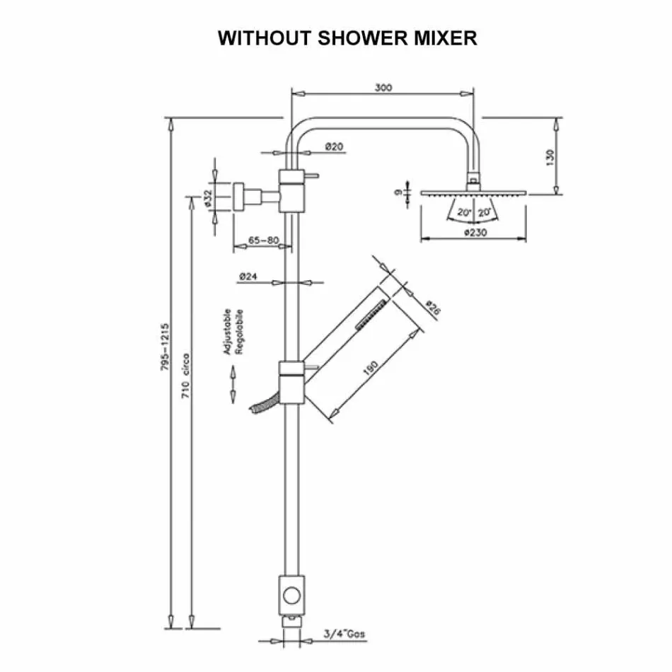 Brass Shower Column with Abs Shower and Made in Italy Shower Head - Bonnet Viadurini