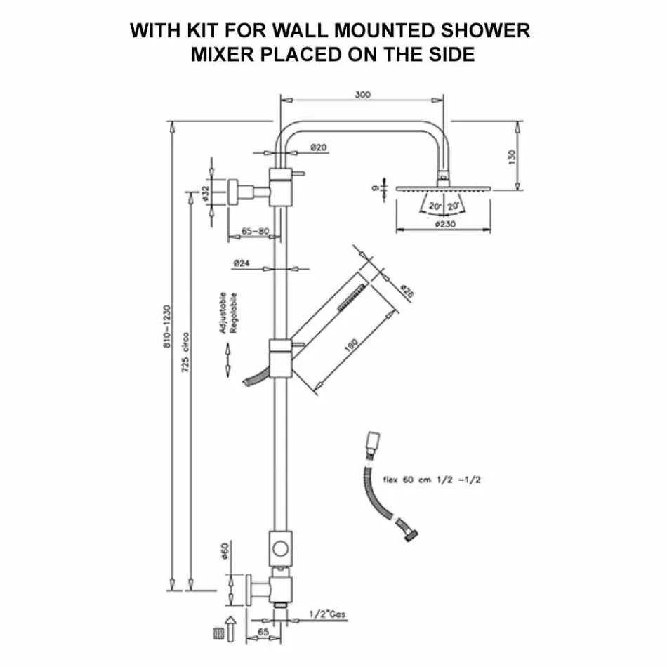 Brass Shower Column with Abs Shower and Made in Italy Shower Head - Bonnet Viadurini