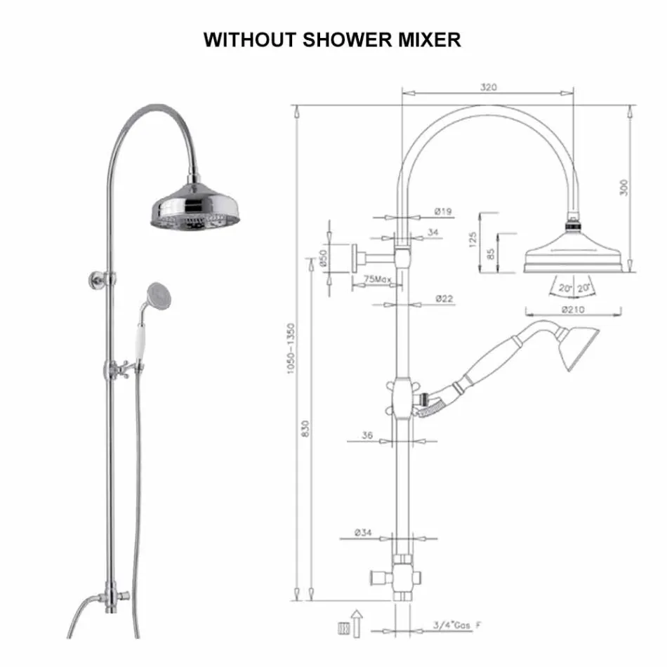 Brass Shower Column with Shower Head and Abs Hand Shower Made in Italy - Rimo Viadurini