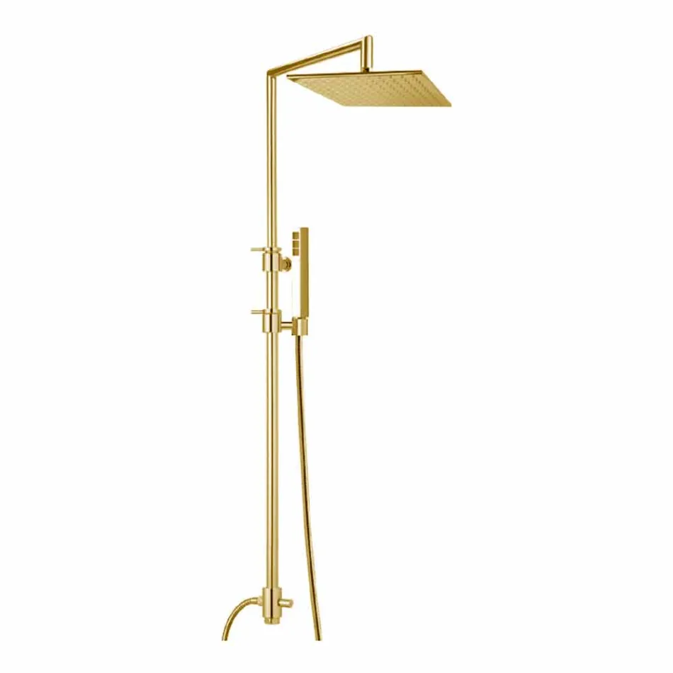 Brass Shower Column with Square Steel Shower Head Made in Italy - Lipari Viadurini