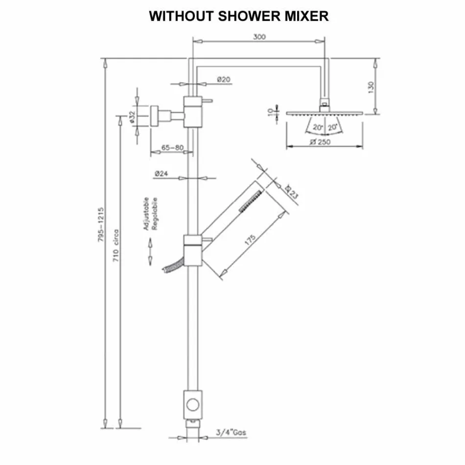 Brass Shower Column with Square Steel Shower Head Made in Italy - Lipari Viadurini