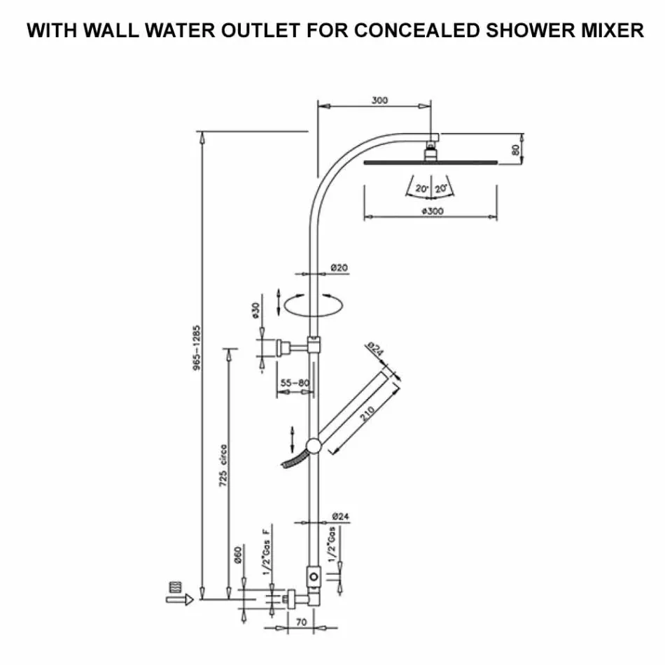 Brass Shower Column with Round Steel Showerhead Made in Italy - Kennedy Viadurini