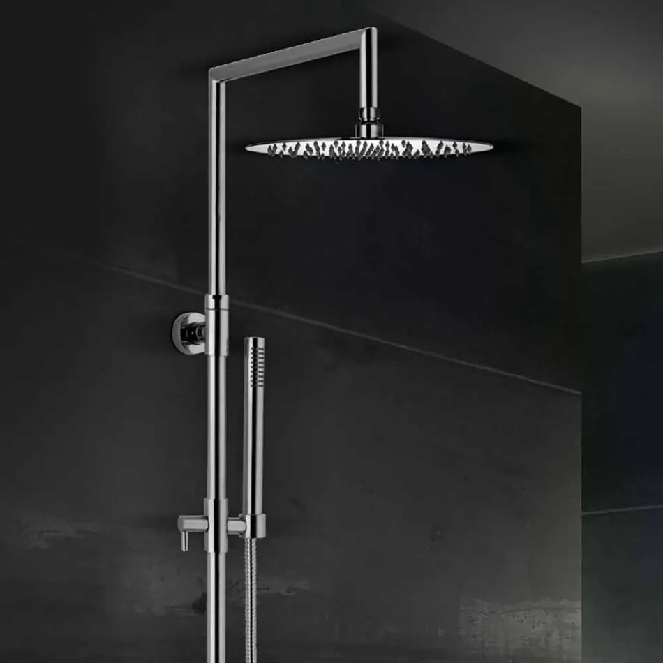 Brass Shower Column with Round Ultrathin Shower Head Made in Italy - Merio Viadurini