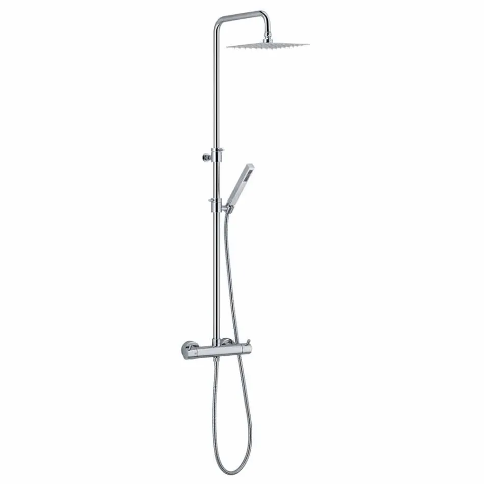 Shower column in chromed brass with square shower head Made in Italy - Griso Viadurini