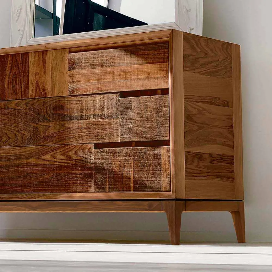 Dresser 3 drawers modern design in solid walnut, Nino Viadurini