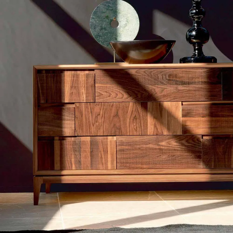 Dresser 3 drawers modern design in solid walnut, Nino Viadurini