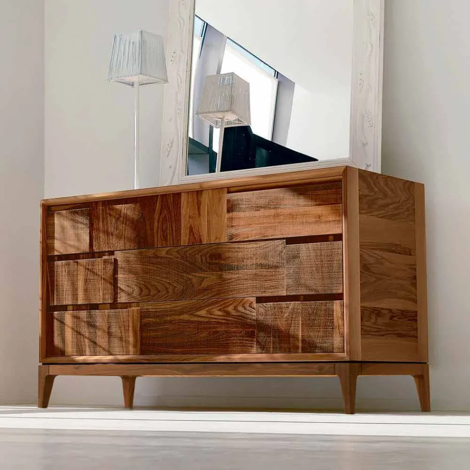 Dresser 3 drawers modern design in solid walnut, Nino Viadurini