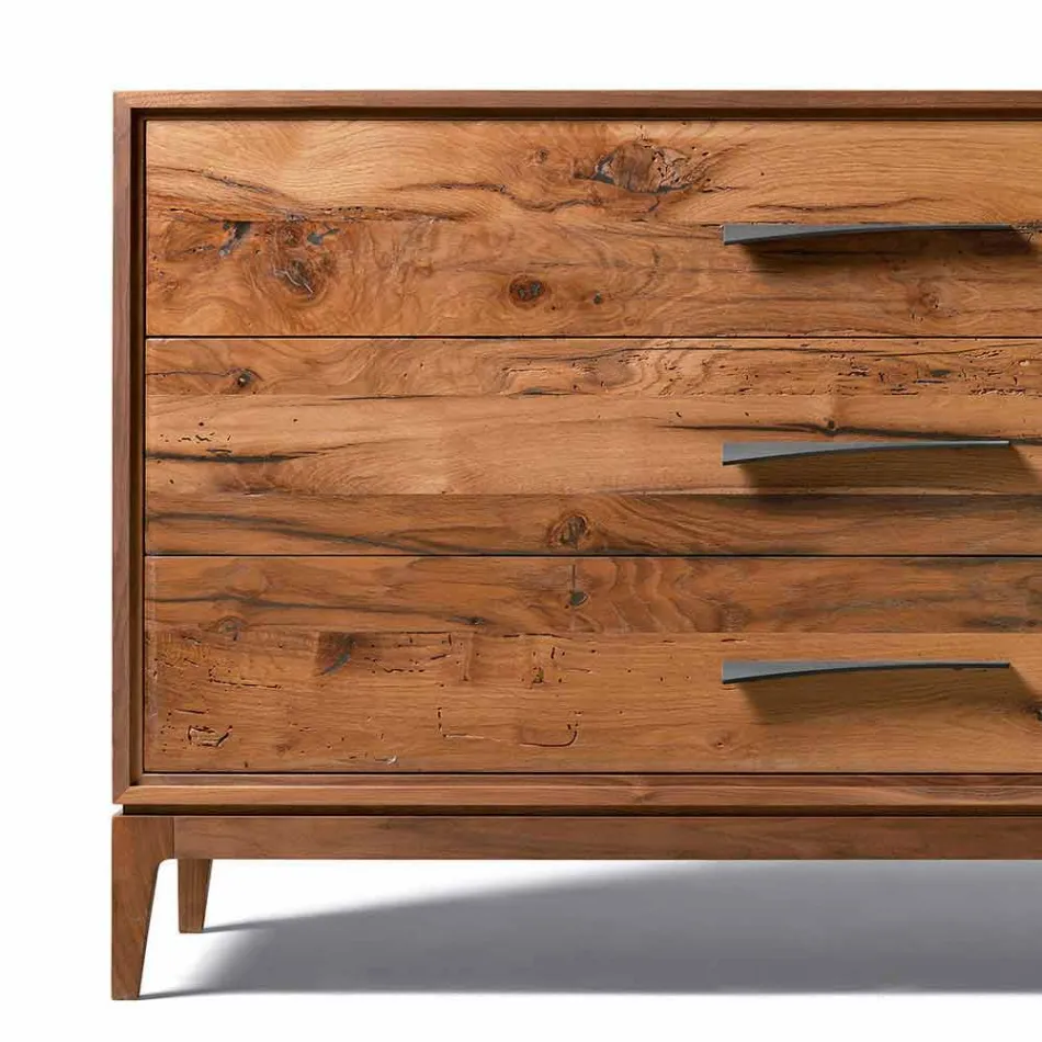 Modern design walnut 3-drawer dresser, W 131 x D 55 x H 80 cm, Sandro Viadurini