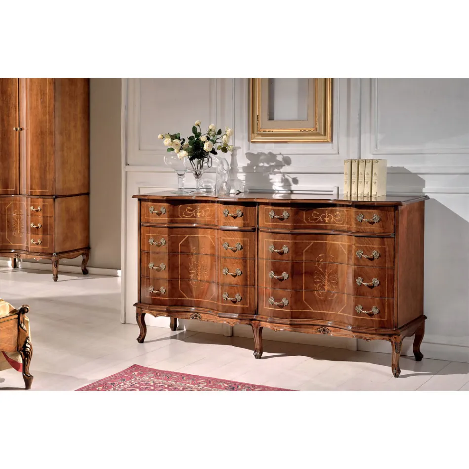 Classic chest of drawers with 8 drawers in Bassano Walnut Wood Made in Italy - Luxury Viadurini