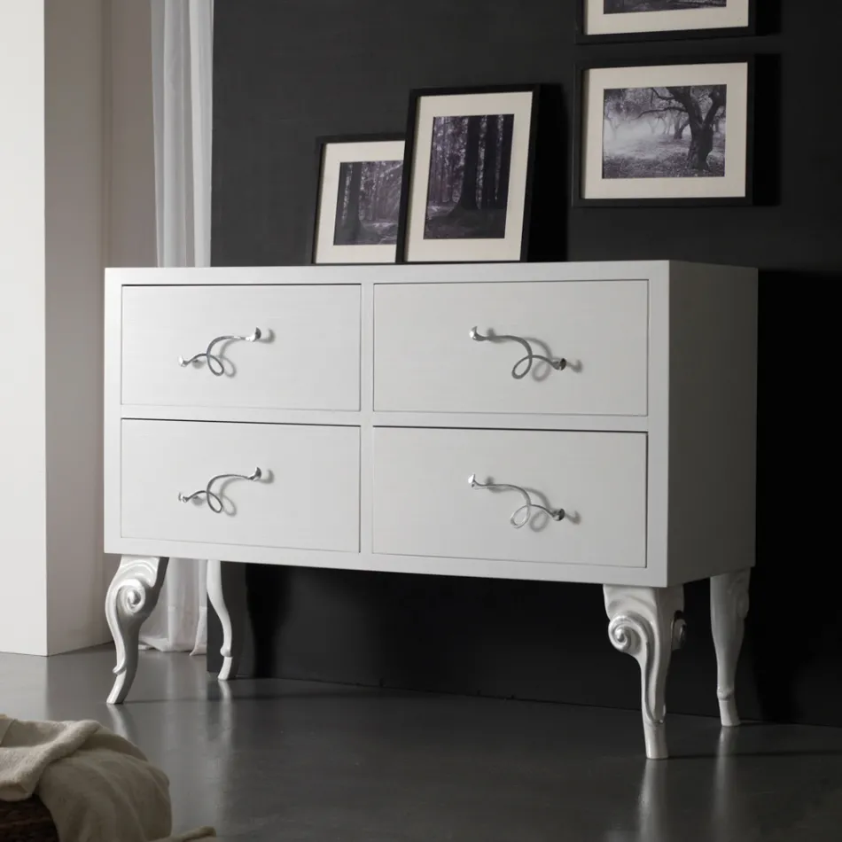Dresser with 4 Drawers in Pearl White Linden Blockboard Made in Italy - Bacau Viadurini