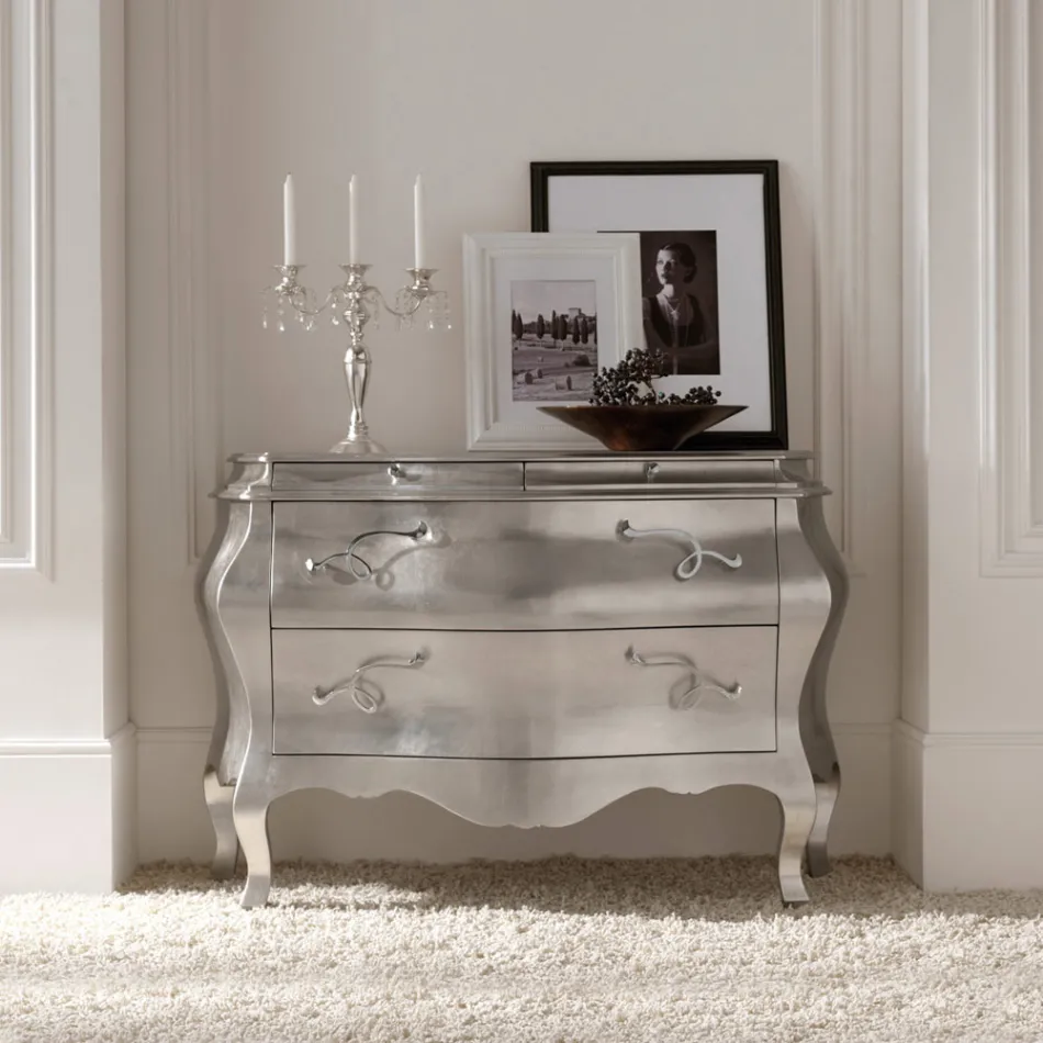 Dresser in Solid Wood with Silver Leaf Finish Made in Italy - Bruges Viadurini