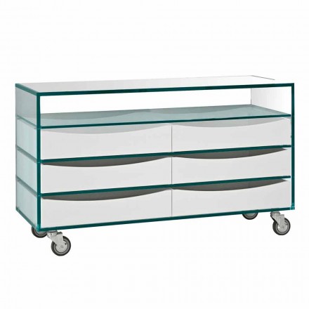 Extralight Glass Dresser and Six White Wood Drawers Made in Italy - Ganzo Viadurini