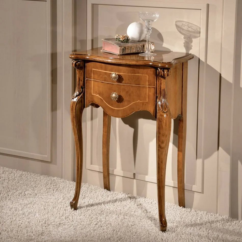 Classic 2-Drawer Bedside Table in Bassano Walnut Wood Made in Italy - Commodo Viadurini