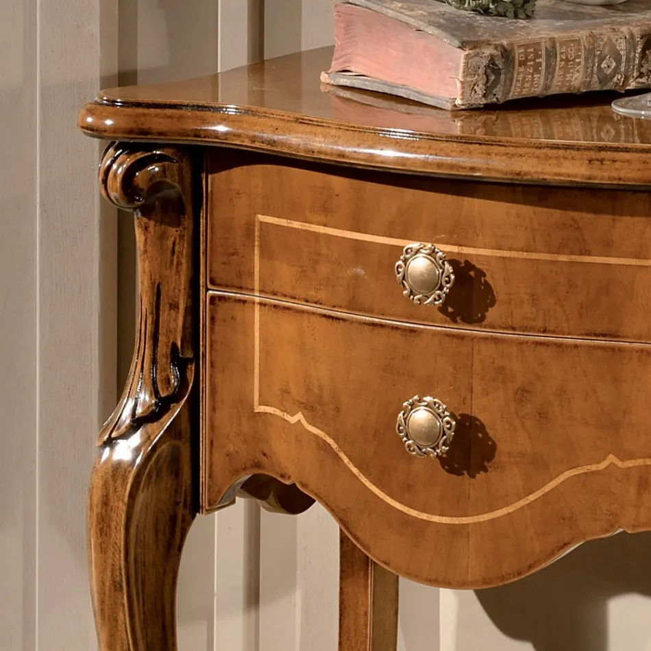 Classic 2-Drawer Bedside Table in Bassano Walnut Wood Made in Italy - Commodus Viadurini