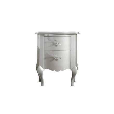 Pearl White Relief Bedside Table with Chromed Handles Made in Italy - Berlin Viadurini