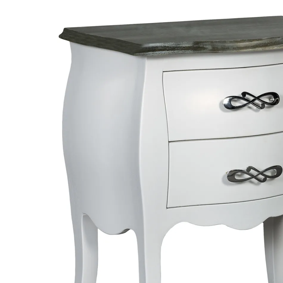 Two-tone bedside table in powder and worn white Made in Italy - Mantis Viadurini