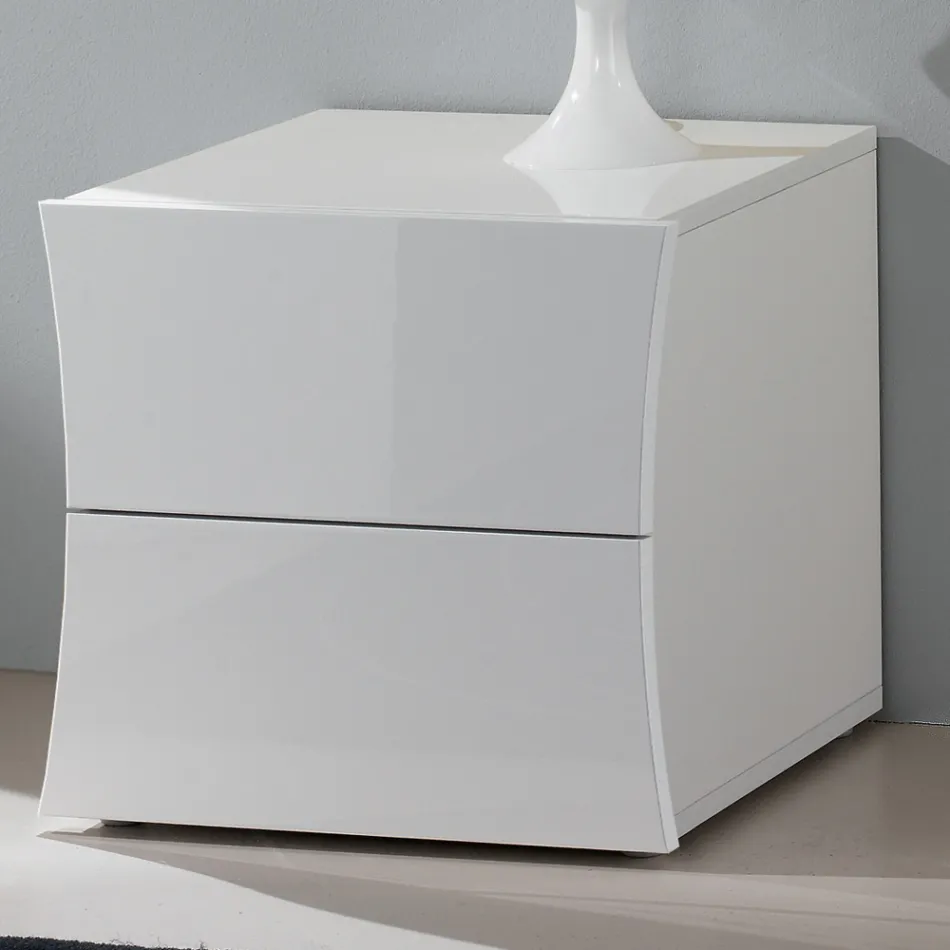 Bedside Bedroom 2 Drawers White Wood Arch Design - Sabine Viadurini
