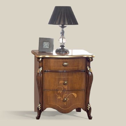 Classic Bedside Table 3 Luxury Drawers Walnut Wood Made in Italy - Cambrige Viadurini