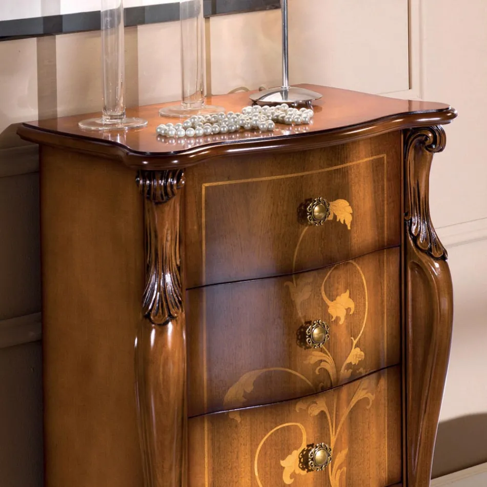 Classic Bedside Table in Inlaid Wood 4 Drawers Made in Italy - Ottaviano Viadurini