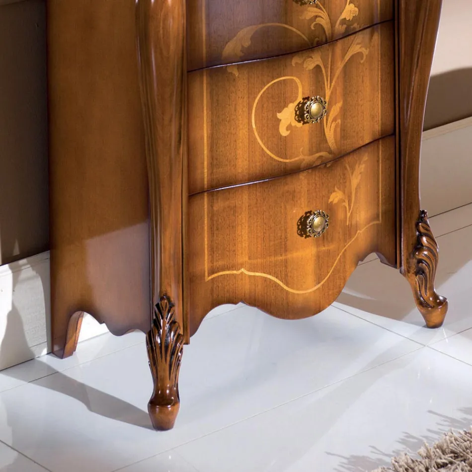 Classic Bedside Table in Inlaid Wood 4 Drawers Made in Italy - Ottaviano Viadurini