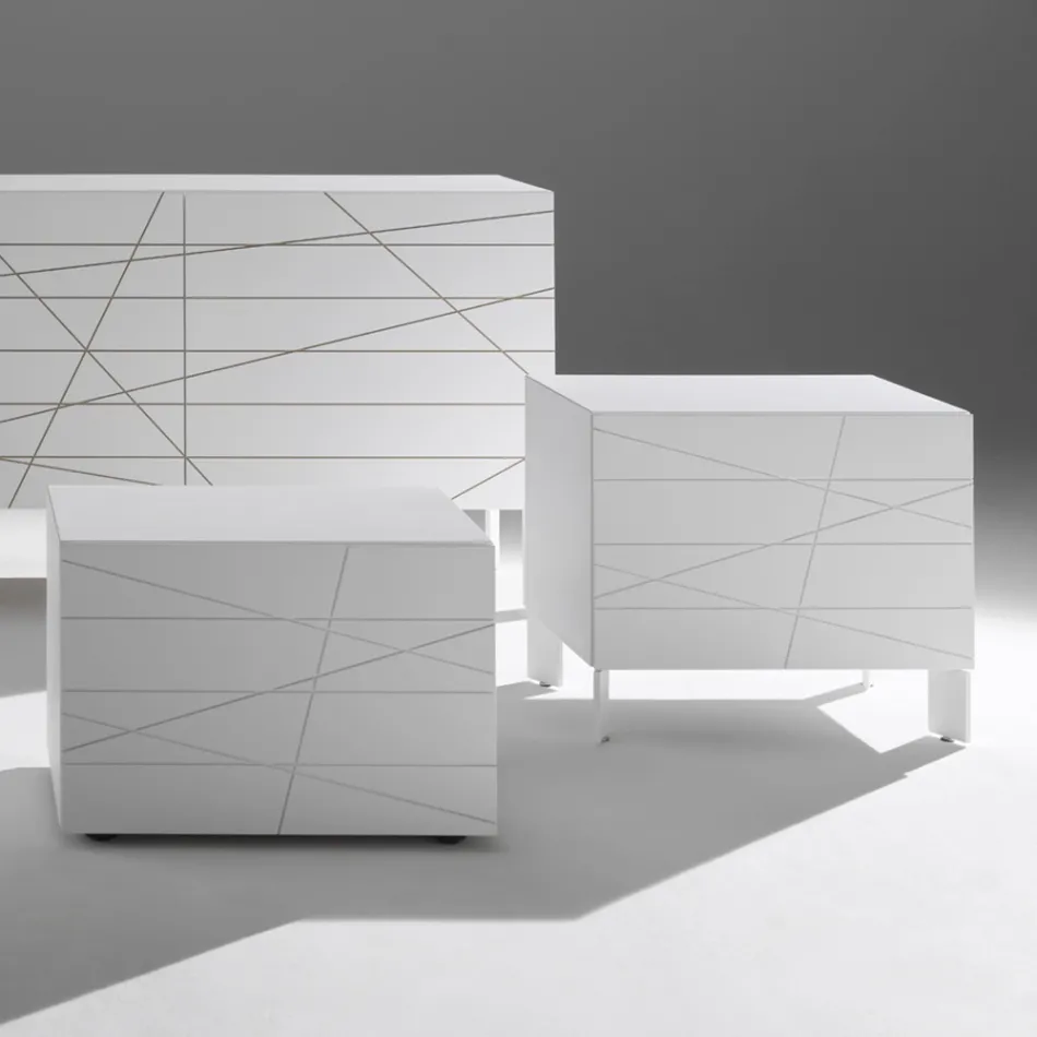 Bedside Table with 1 Drawer in Painted Wood Chipboard - Leone Viadurini