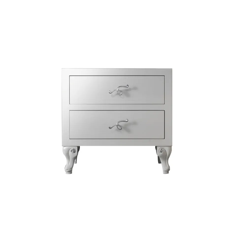 Bedside table with 2 drawers in Pearl White finish Made in Italy - Bacau Viadurini