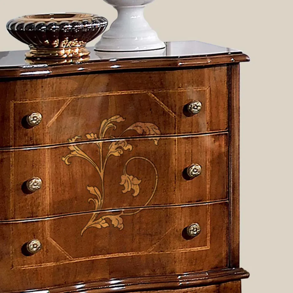 Bedside Table with 3 Drawers in Bassano Walnut Wood Made in Italy - Luxury Viadurini