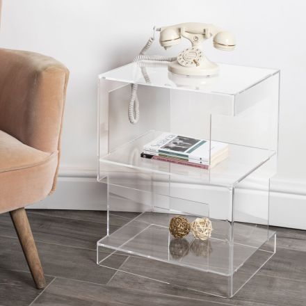 Modern Transparent Acrylic Crystal Design Bedside Table with Shelf - Icaria Viadurini