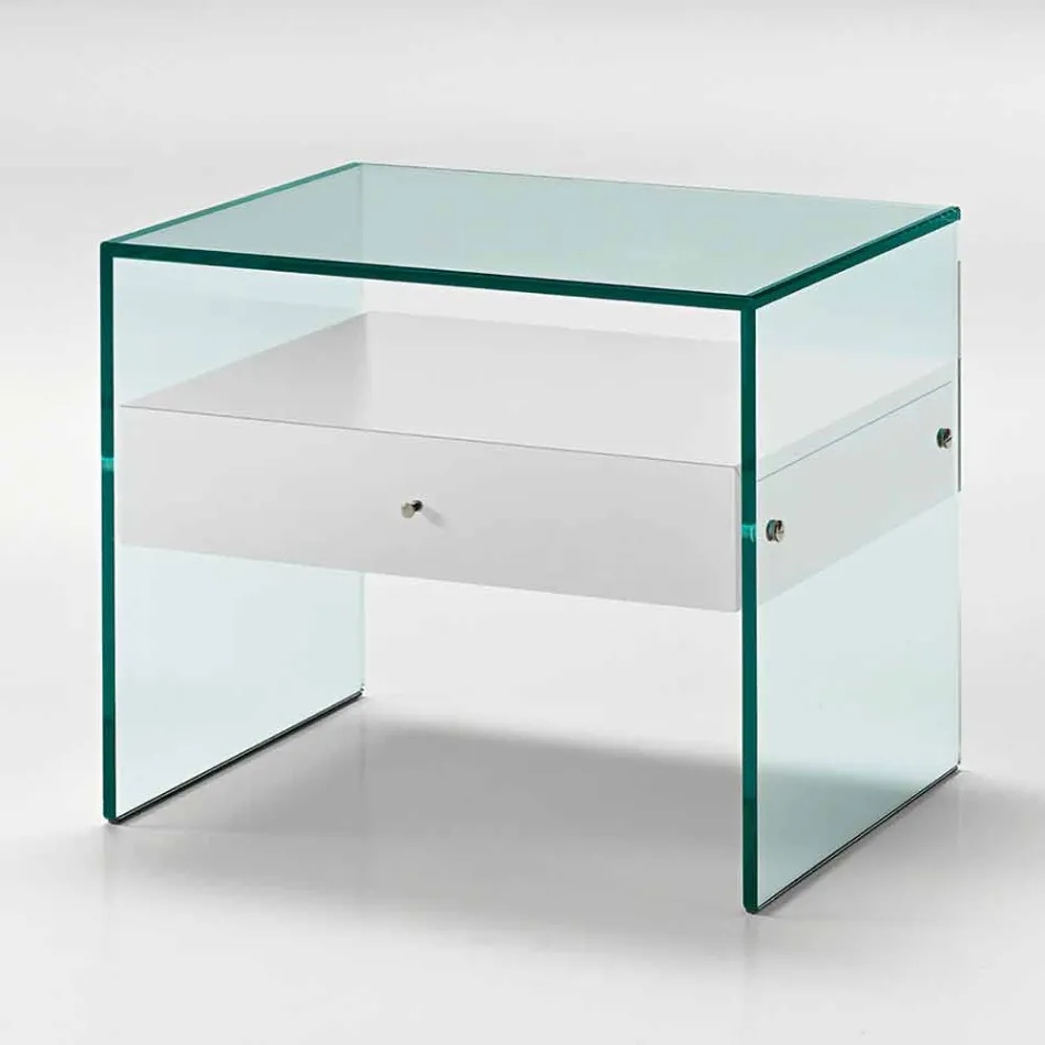 Modern design bedside table in extra-clear glass Made in Italy - Secret Viadurini