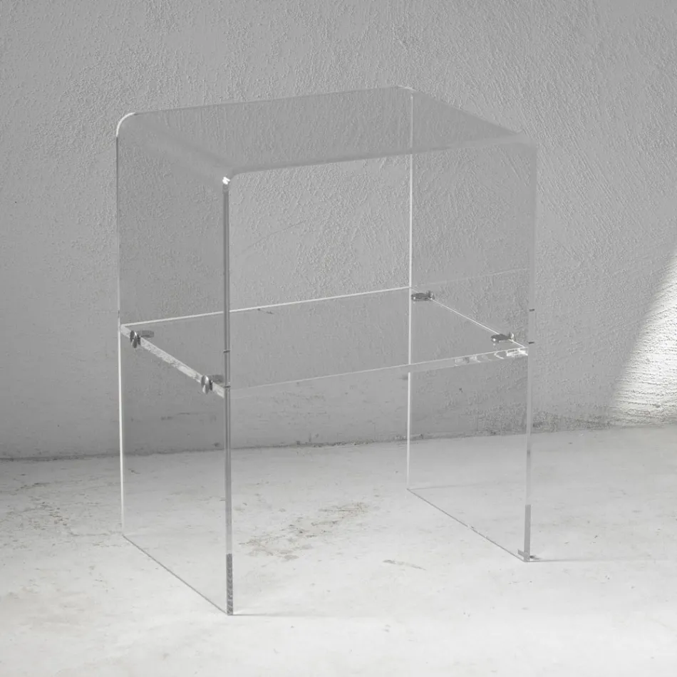 Transparent Acrylic Crystal Bedside Table with Design Shelf - Minervo Viadurini