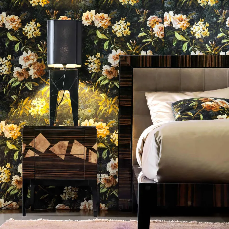 Bedside table in walnut and ebony wood Grilli Zarafa made in Italy Viadurini