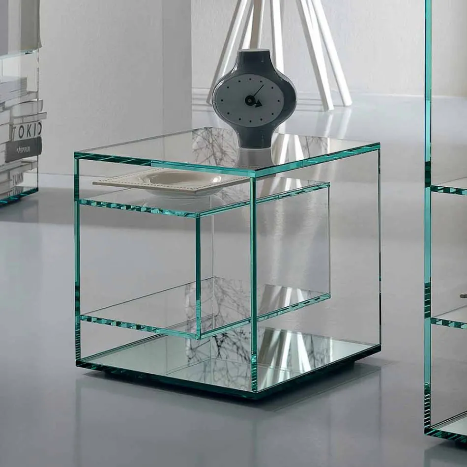 Bedside Table in Extra-clear Glass 2 Dimensions Made in Italy - Linzy Viadurini