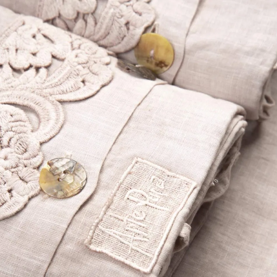 Double Sheet Set in Light Linen and Armonia Lace 2 Colours - Dettox Viadurini