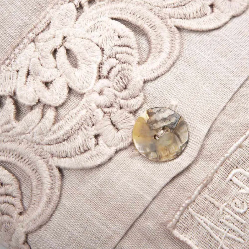 Double Sheet Set in Light Linen and Armonia Lace 2 Colours - Dettox Viadurini