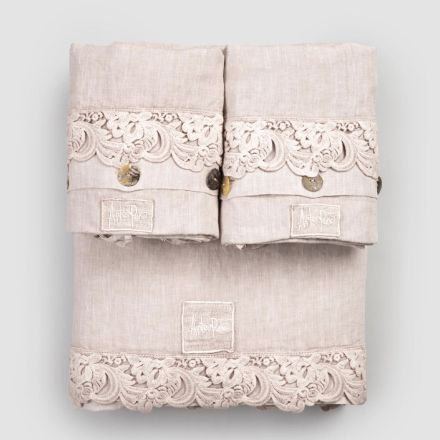 Double Sheet Set in Light Linen and Armonia Lace 2 Colours - Dettox Viadurini