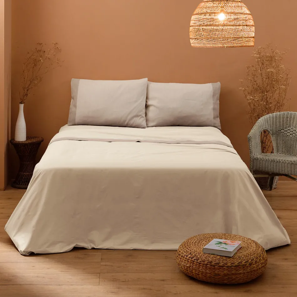 Double Bed Set in 90% Cotton and 10% Linen Made in Italy - Nestle Viadurini