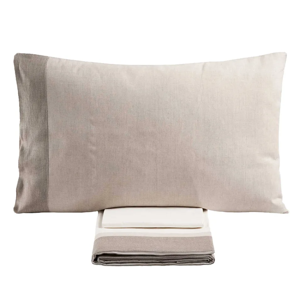 Double Bed Set in 90% Cotton and 10% Linen Made in Italy - Nestle Viadurini