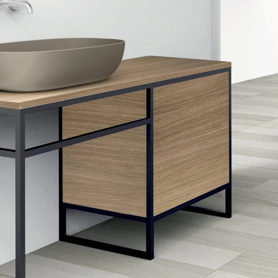 Composition 3 Bathroom Furniture in Metal and Ecolegno Luxury Oak - Cizco Viadurini