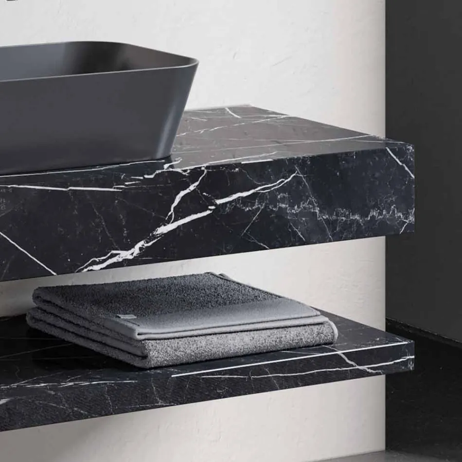 Composition 3 Bathroom Furniture in Gres and Washbasin in Vetrochina 3 Colours - Ramentina Viadurini