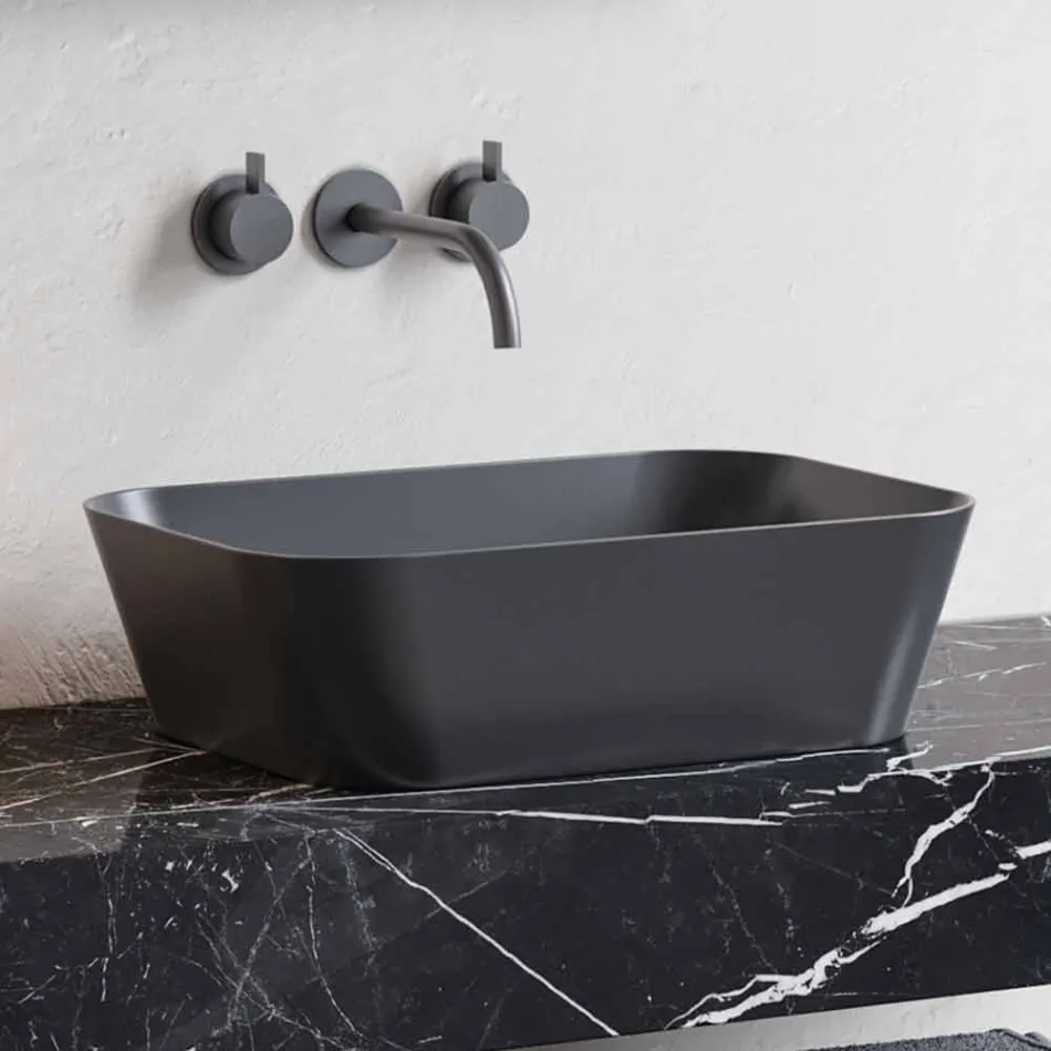 Composition 3 Bathroom Furniture in Gres and Washbasin in Vetrochina 3 Colours - Ramentina Viadurini