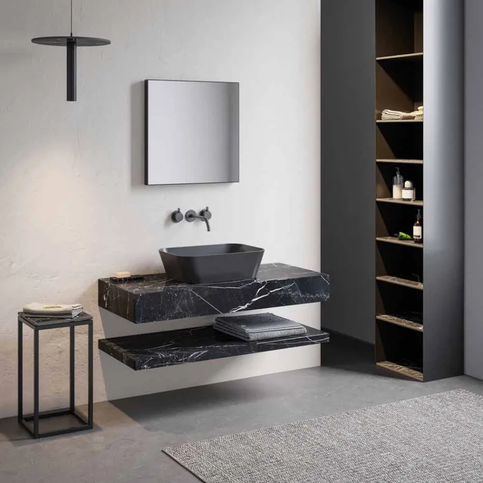 Composition 3 Bathroom Furniture in Gres and Washbasin in Vetrochina 3 Colours - Ramentina Viadurini