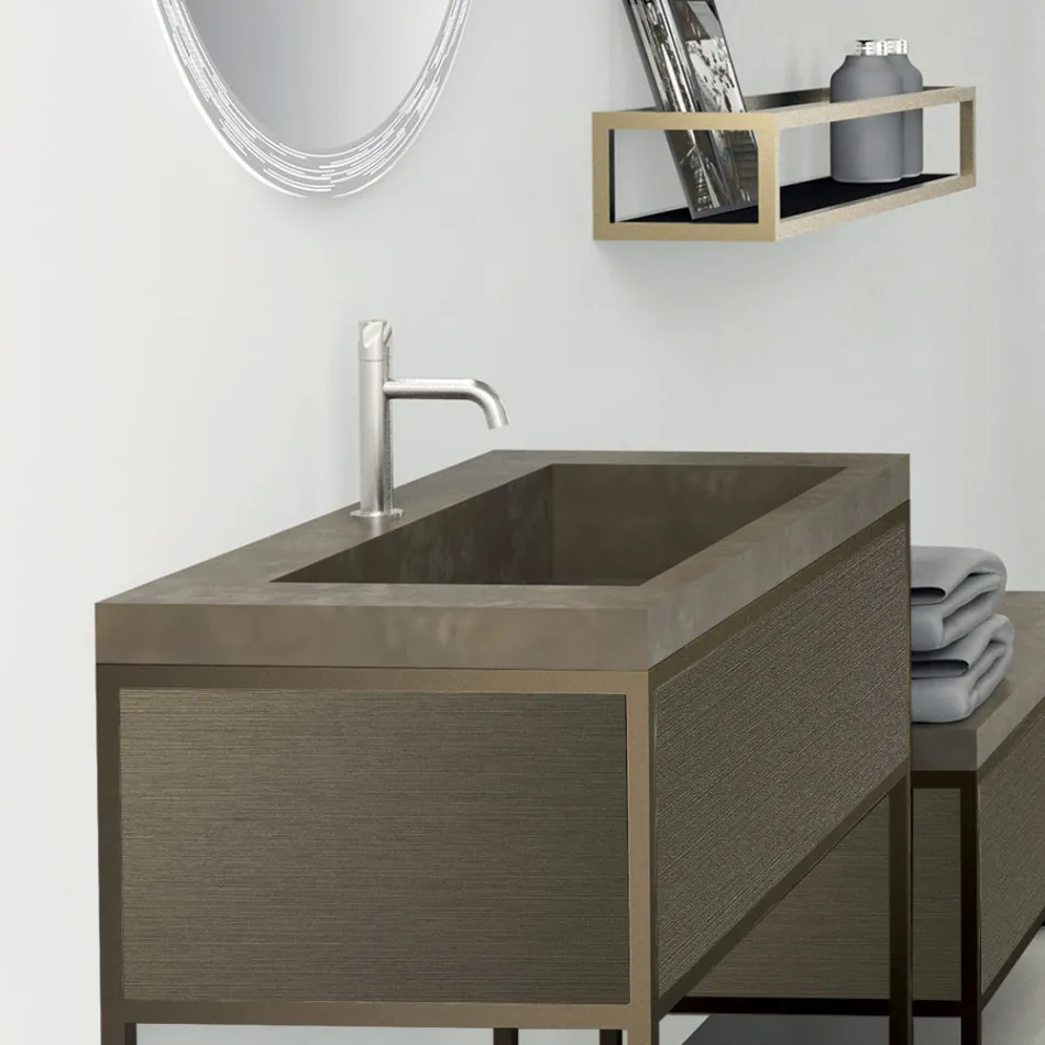 Composition 5 Free Standing Bathroom Furniture in Metal, Ecolegno and Luxury Stoneware - Cizco Viadurini