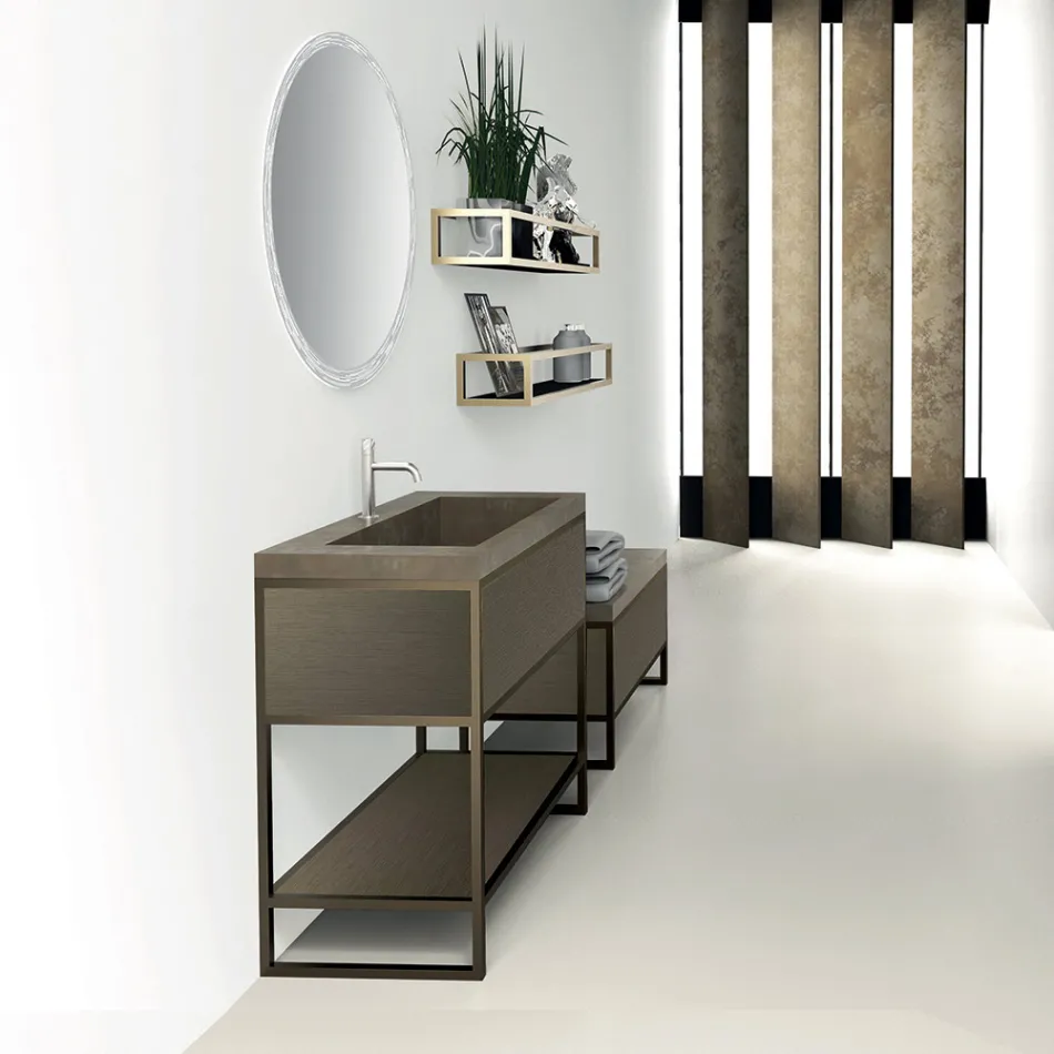 Composition 5 Free Standing Bathroom Furniture in Metal, Ecolegno and Luxury Stoneware - Cizco Viadurini